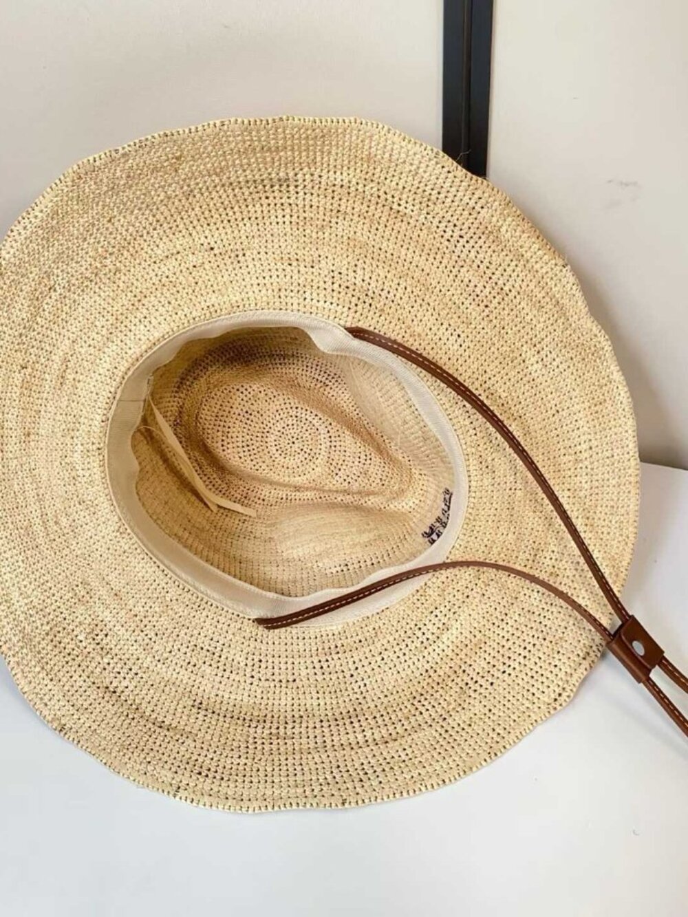 Miu Miu Raffia Wide Brim Cowboy Hat, Red Braided Strap Windproof Straw Sun Hat - Picture 5 of 9
